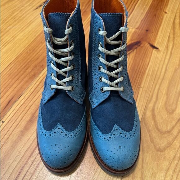 PENELOPE CHILVERS Blue Brogue Ankle Boots Leather Women’s SIZE 37.5 / US 7 - Picture 2 of 14
